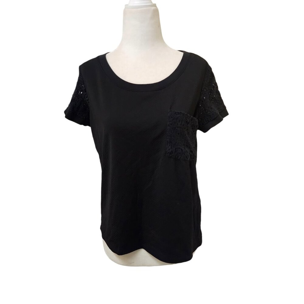 Made For Me To Look Amazing Black Lace Crochet Sleeve Hi Low Top XL